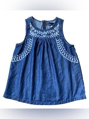 Blue Rain Indigo Denim Tank with White Embroidery Size S